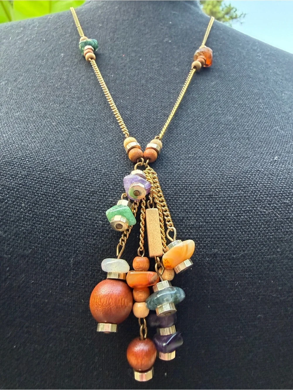 Vintage Bohemian Goddess Artisan Style Multi-Bead Tassel Necklace